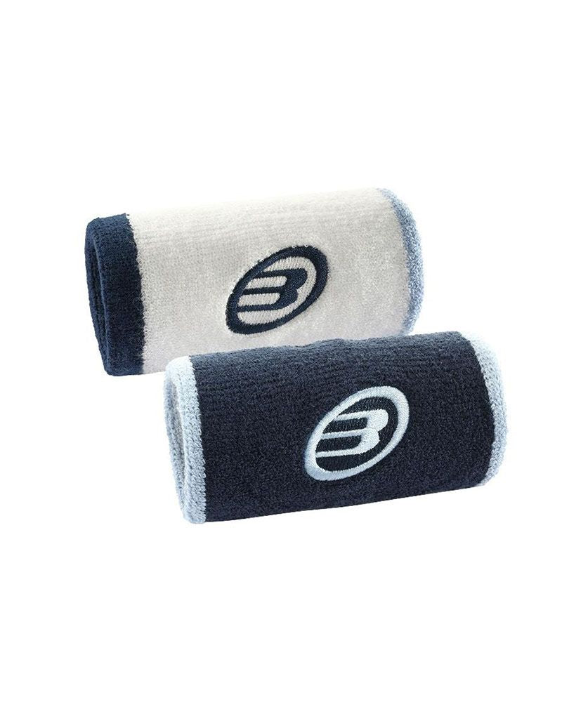 Paire de Poignets Éponge Bullpadel Blanc Os / Bleu Profond (Modèle Long)